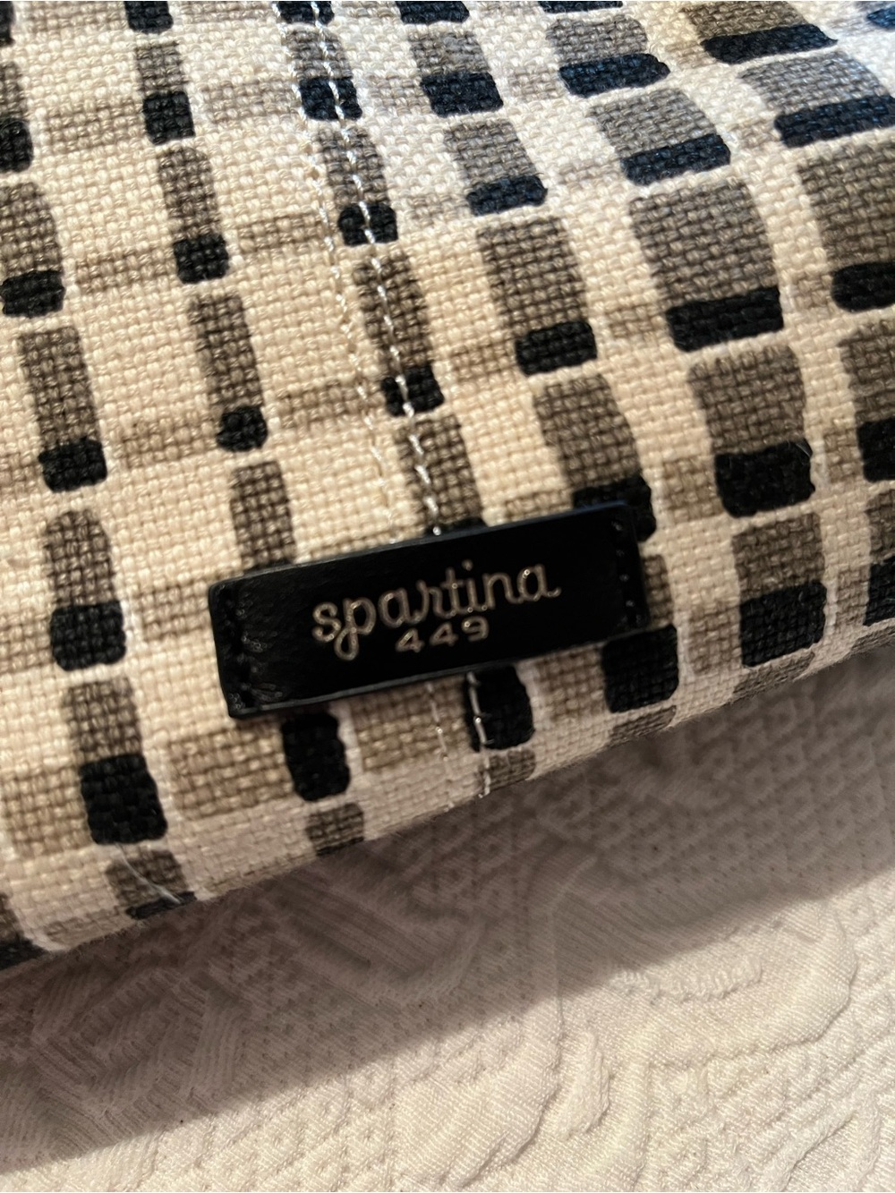 Spartina 449 Daufuskie Island Linen Tote Bag Black White Check Plaid